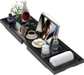Bathtub Tray Caddy, Expandable Bath Trays for Tub, Bamboo Shelf & Table with Wine Glass Holder,Bathroom Accessories for New Home & Mothers Day & Birthday Gifts for Mom,Black