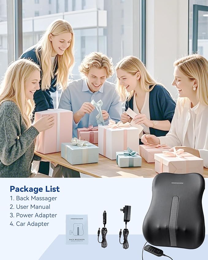KingPavonini Back Massager for Pain Relief Deep Tissue, Up-Down Rolling & Ultra-Slim Shiatsu Back Massager with Cushion Layer, Lower Back Massage for Chair Home Office, Gift for Men Women
