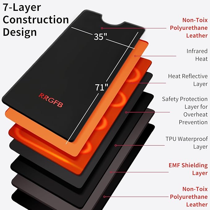 Infrared Sauna Blanket for Home, Low EMF Carbon Crystal Heating, Portable Dry Sauna Bag for Relaxation, Detoxification, 5.9ft×2.6ft, PU Sleeveless-Black