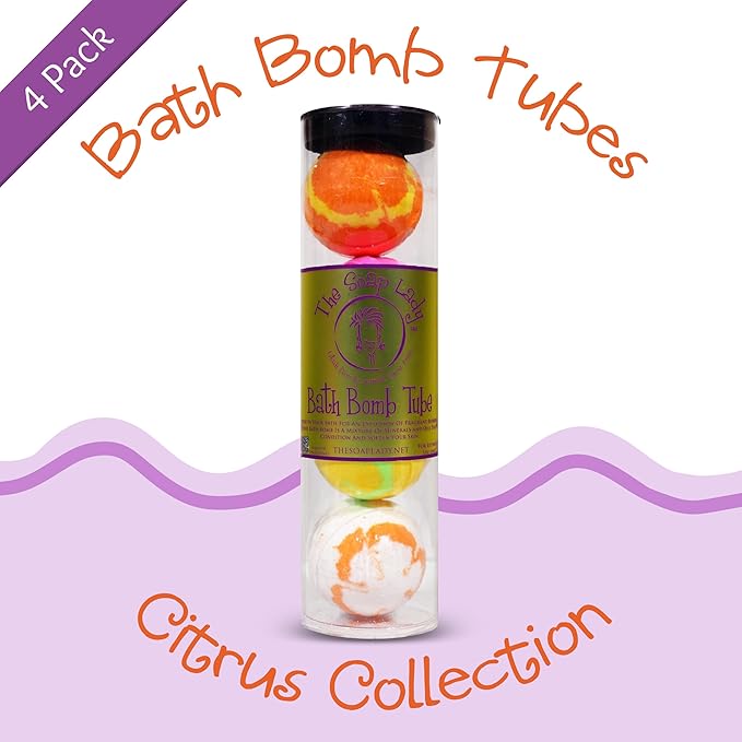 The Soap Lady Bath Bombs - Citrus Grove, Grapefruit, Lemon Lime, & Satsuma - 4 Pack