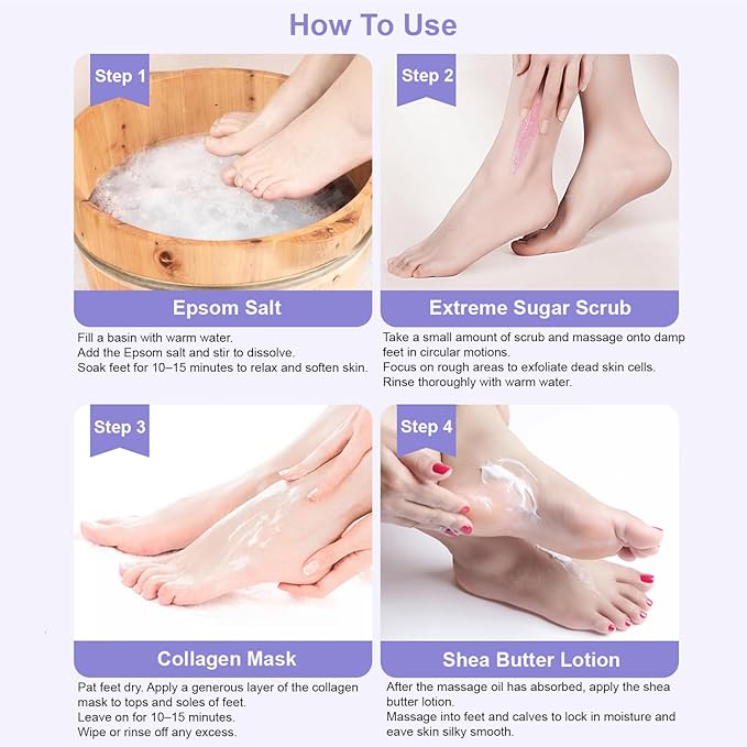 Deluxe Pedicure Kit 5 Step Spa Set – Epsom Salt Soak, Callus Remover Gel, Sugar Scrub, Collagen Mask & Shea Butter Lotion – Professional At Home Foot Care (Milk & Honey, 03 Sets)
