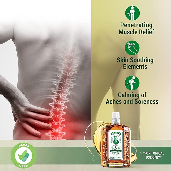 10 Pack of Wong to Yick - Wood Lock Medicated Oil - Herbal Pain Relief for Muscular Aches, Sprains, Shoulder and Back Pain - for Sports Recovery, Soreness - 1.7 Fl Oz - 50 ML - 100% Authentic