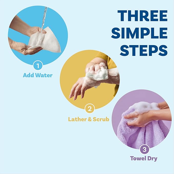 Scrubzz Disposable No Rinse Bathing Wipes - All-in-1 Single Use Shower Wipes, Simply Dampen, Lather, and Dry Without Shampoo or Rinsing (Unscented, 8-Pack)
