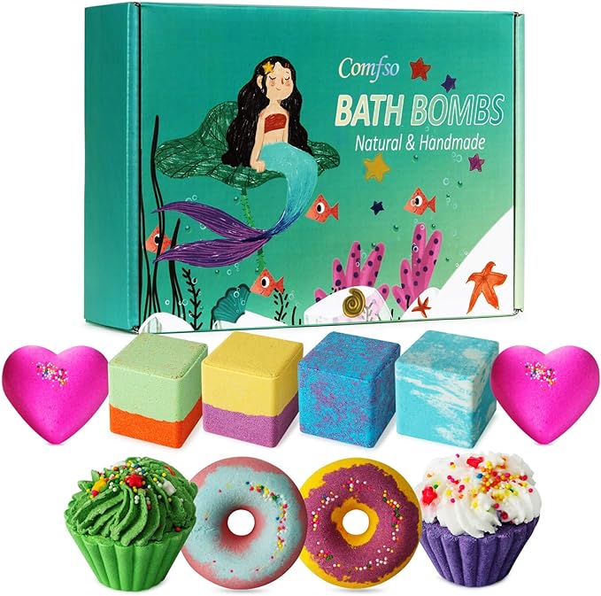 10 Bath Bombs for Kids, Bath Bomb Gift Set, Natural Bubble Bathbombs, Shea Butter Dry Skin Moisturize, Fizzy Spa Bath for Her Mom Women Kids Girls Girlfriend, Birthday, Mothers Day Gifts