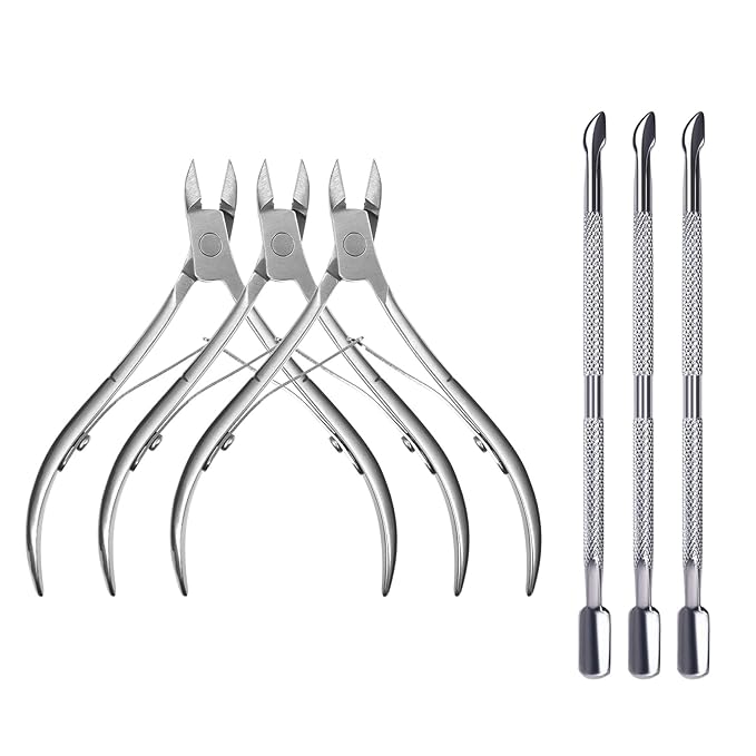 6Pcs Cuticle Clipper with Cuticle Pusher Set, Professional Stainless Steel Dead Skin Cutter, Nail Cuticle Remover Manicure Pedicure Tool Set for Fingernails and Toenails