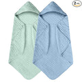Yoofoss Hooded Baby Towels for Newborn 2 Pack 100% Muslin Organic Cotton Baby Bath Towel with Hood for Babies, Infant, Toddler and Kids, 32x32Inch, Soft and Absorbent Newborn Essential,Blue&Green