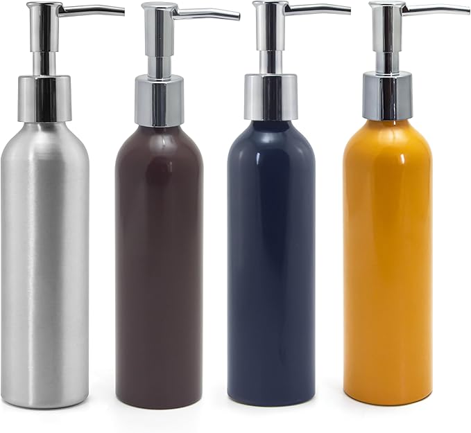 Elitzia ETAW02S ETAW03 Massage Oil Warmer Use Metal Pump Bottle Dispenser 1 Pack 8.45oz/250ml Portable Cylinder Massage Oil Gel Lotion Pump Durable Refillable Containers (Aluminum Bottle)
