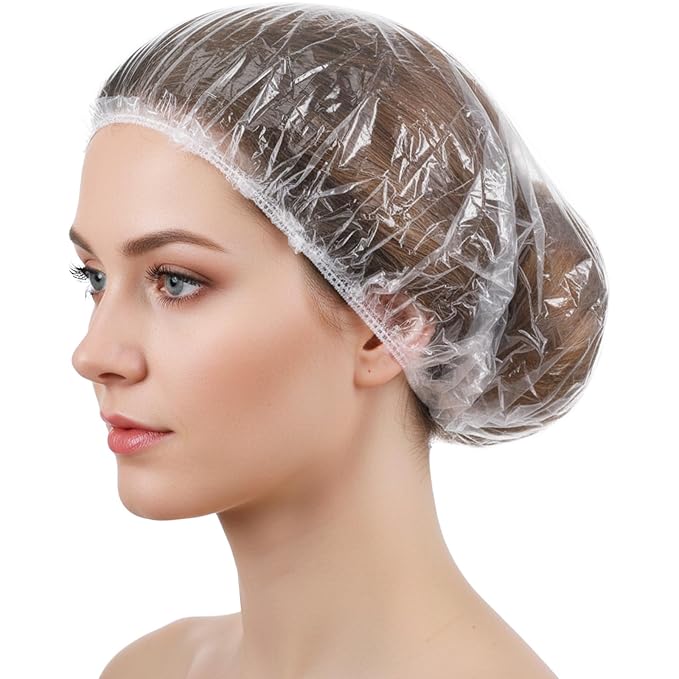 Disposable Shower Caps,100PCS Shower Caps for Women Disposable,Large Plastic Clear Hair Cap Thickened for Hair Treatment Spa Home Kitchen Hotel Travel Unisex(16.5in)