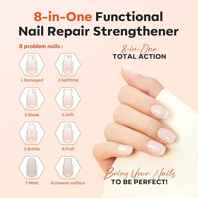 modelones Nail Strengthener and Growth Clear Gel Top Coat Nail Polish Cuticle Oil Pen Milky White Nail Repair for Damaged Nails Care Kit for Women 15 ml Ridge Filler for Growth