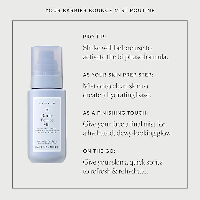 Naturium Barrier Bounce Mist, Hydrating Skincare with Urea, Squalane, Plant-Derived Ceramide & Aloe, 100 mL / 3.4 fl oz