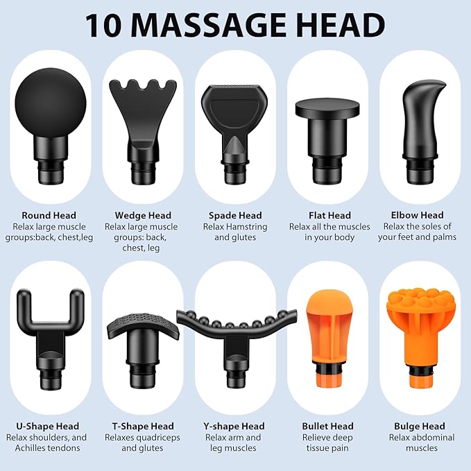 TOLOCO Massage Gun, Back Massager 10 Replacement Head for Pain Relief Deep Tissue, Percussion Massage Guns 7 Speed Level Super Quiet Electric Massager Mothers Day Gifts, Carbon