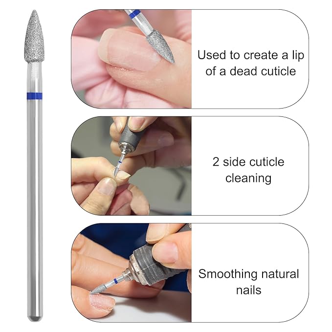 Diamond Nail Drill Bits Efile Cuticle Drill Bit Nail Buffer Bit Russian Electric File Bits for Under Nail Dead Skin Cleaning Cuticle Remove Nail Art Design Manicure and Pedicure (Medium)