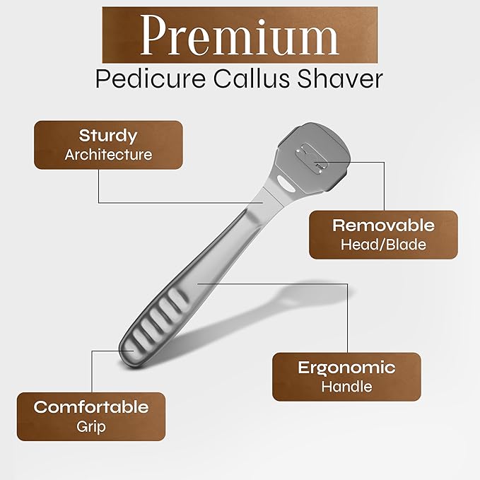 Facón Professional Callus Shaver Remover with 50 Blades, Pedicure Razor for Feet & Hands, Foot Razor for Callus Removal, Callus Blade Remover, Corn Shaver, Surgical Grade Premium Stainless Steel Tool