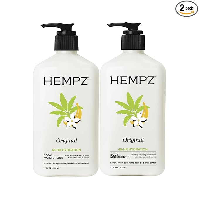 Hempz Original, Natural Hemp Seed Oil Body Moisturizer with Shea Butter & Ginseng, Pure Herbal Skin Lotion for Dryness, Nourishing Vegan Cream, Floral and Banana, 17 Fl Oz, 2 Pack