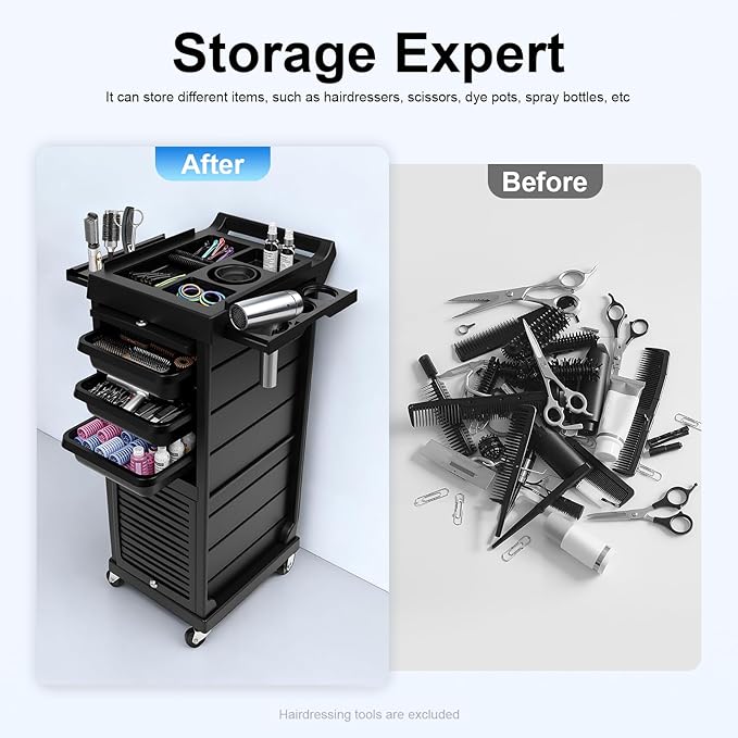 Beauty Rolling Trolley Cart Equipment Mobile Salon Spa Service Cart with 6 Drawers Lockable Hair Storage Cabinet Barber Organizer Station Hairstylist Trolley for Beauty Tattoo Hairdressing
