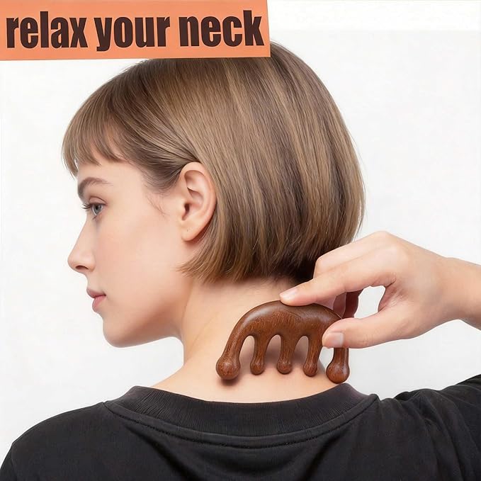 Wooden Scalp Massager for Scalp Gua sha, Massage Comb, Wooden Head Massager - Sandalwood