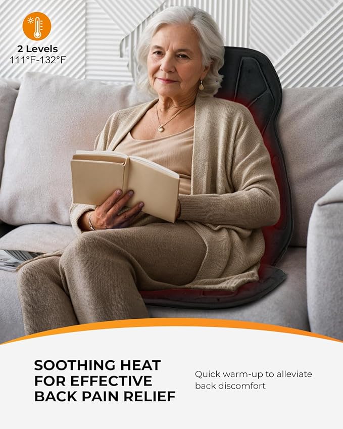 CooCoCo Back Massager with Heat, 8 Vibrating Motors Massage Chair Pad with 2 Heating Levels, Massage Seat Cushion with Auto Shutoff for Home Office Chair, Gifts for Mom Dad Men Women Teens