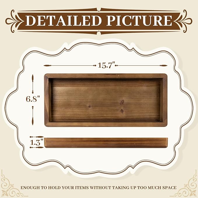 MAONAME Bathroom Vanity Tray, Rustic Long Narrow Tray, Rectangle Farmhouse Wood Trays, Countertop Organizer Trays for Candle, Perfume, 15.7" L x 6.8" W