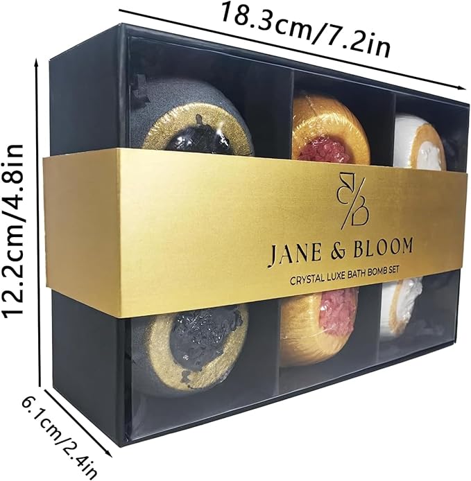 Crystal Luxe Bath Bomb Gift Set for Women, 6 Large Moisturizing Bath Bombs with Natural Oils, Luxury Home Spa Fizzies for Relaxation, Self Care, Birthday & Mothers Day Gifts