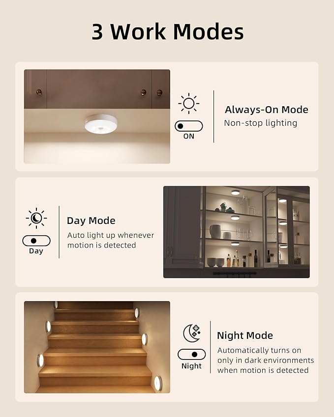 EZVALO 6-Pack Under Cabinet Lighting, Rechargeable Motion Sensor Puck Light with Remote, 3 Color Temps & 12 RGB Colors, Magnetic Stick on Light, Dimmable Under Counter Light for Kitchen, Home Decor