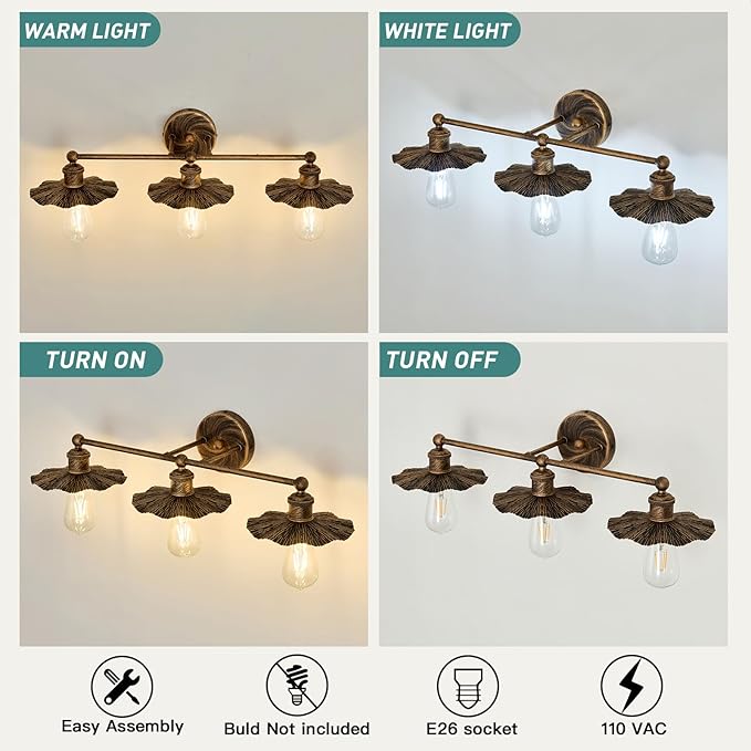 ZGLAOJT 3 Light Vintage Vanity Light Oil Rubbed Bronze Bathroom Light Fixtures Over Mirror.