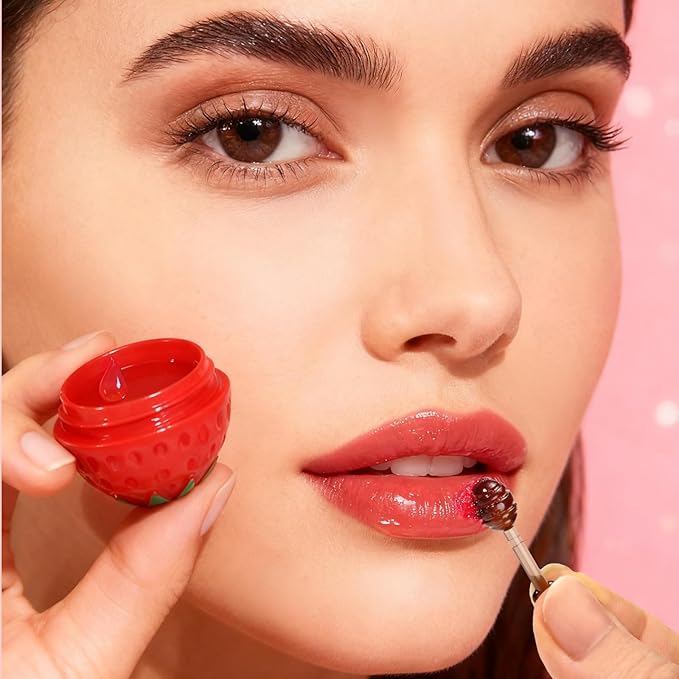 6 PCS Mini Bee Lip Balm Lip Mask Fruit Pot,Strawberry Lip Balm for Teens Girls 8-12,Peach,Cherry Moisturizing Lip Sleeping Mask Overnight Lip Treatment,Color lip Balm Gifts Set,Mothers Day Gifts