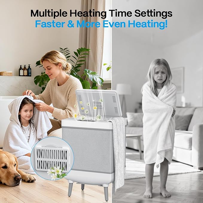 Jripae 35L Towel Warmers for Bathroom, Foldable Towel Warmer, Bucket Hot Towel Warmer Spa with Dryer, Delay Timer & Dry/Heat Modes - Fits Robe, Blanket or Large Towels, PJ's