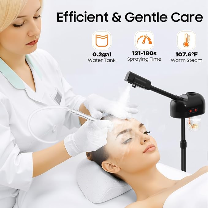 Professional Facial Steamer, Hot Ozone Face Steamer on Wheels for Facial, Adjustable Height, 360° Rotatable Nozzle, Vaporizador Facial Steamer for Esthetician, Height Adjustable, SPA at Home (Black)