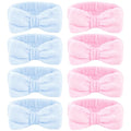 Ondder Spa Headbands for Women, Bow Makeup Skincare Headbands for Washing Face, Pink and Blue, Soft Coral Fleece, 8 Pack