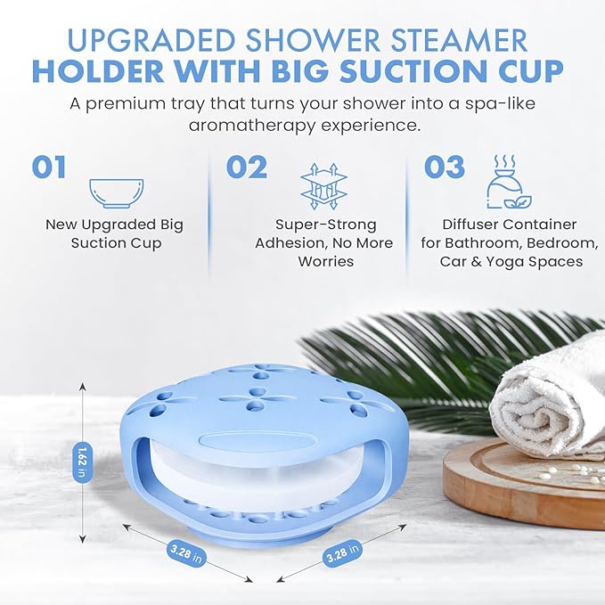 Shower Steamer Tray & Holder with Suction Cup – Non-Slip Silicone Molds for Aromatherapy Shower Steamers (2, Blue)