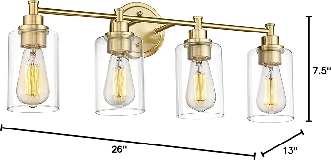 FEMILA Vanity Lights for Bathroom, Modern 4-Light Gold Bathroom Light Fixture, Wall Vanity Lamp with Champagne Gold Finish, 4FYC56B-4W BG