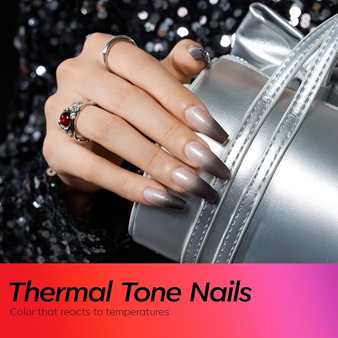 modelones Color Changing Gel Nail Polish Set, 6 Colors Temperature Changing Mood Red Black Blue Glitter Gel Polish Colors Collection Soak Off Holiday Salon DIY at Home