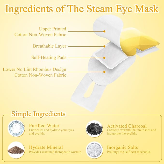 32Packs Steam Eye Mask, Heated Eye Mask for Sleeping, Warm Compress for Eyes, Self Heating Disposal Steam Mask for Home Sleep, Office, Spa, Travel Essentials Mothers Day Gifts (Chamomile)