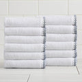 Great Bay Home Blue/White Washcloth Set - Ultra-Soft Cotton, Boho-Chic Border Design - 12 Washcloths (13" x 13") - Absorbent, Quick-Dry, Lightweight Bathroom Towels