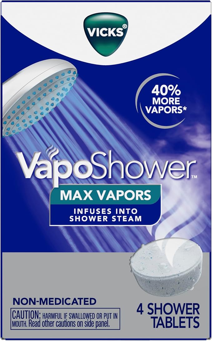 Vicks VapoShower Max Tablets, Non-Medicated Eucalyptus Shower Steamer Tablets, Menthol, Aromatherapy, 4ct