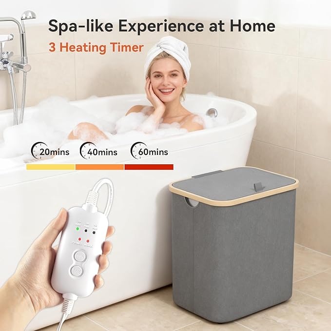 Towel Warmer & Laundry Basket 2-in-1, Foldable Towel Warmer for Bathroom with Removable Heating Bag, 20/40/60Mins Fast Heating, Auto Shut-Off, Fits 3 Large Towels Blankets, Ideal Xmas Gift
