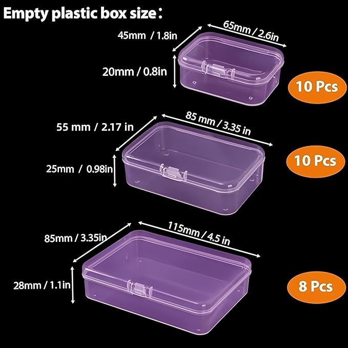 LJY 28-Piece Plastic Storage Containers with Lids (3 Assorted Sizes), Rectangular Organizer Box Set Pink Tinted Organizer Cases for Sewing, Stickers & Crafts, Color-Coded Storage, Pink