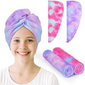 Unicorn Castle Microfiber Hair Towel for Kids 2Pack Hair Wrap Towels Absorbent Hair Drying Towel Wrap Hair Turbans for Curly Thick Hair,Pink Purple