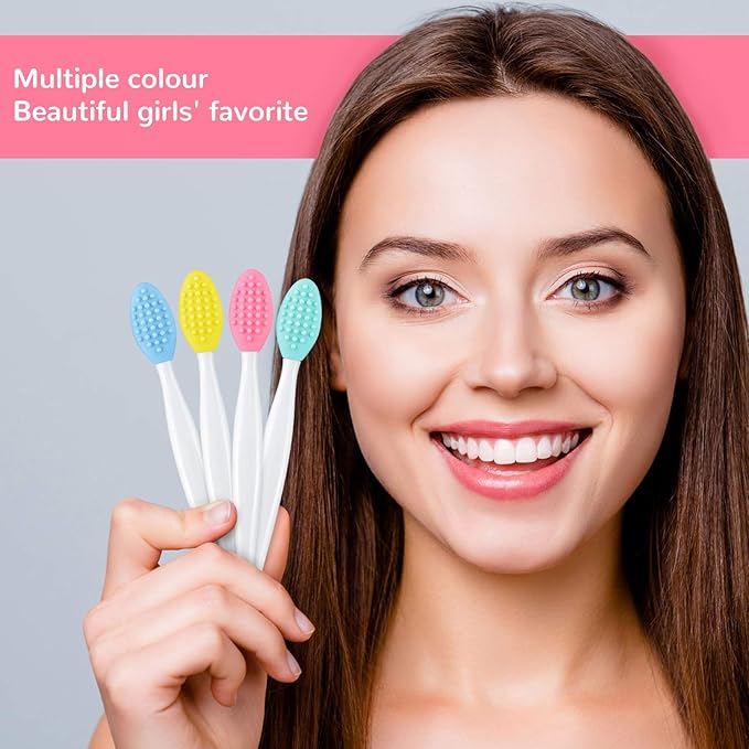 Patelai 24 Pcs Lip Scrub Brush Silicone Lip Scrubber Exfoliator with Container Double Sided Soft Cleansing Brush Tool for Men Women Lightening Dark Lips(Mixed Colors)
