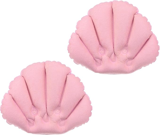 M METERXITY 2 Pack Inflatable Bath Pillow - Ultralight Inflatable Compressible Pillow with Suction Cups, Neck Support, Apply to Bathtub (Pink)