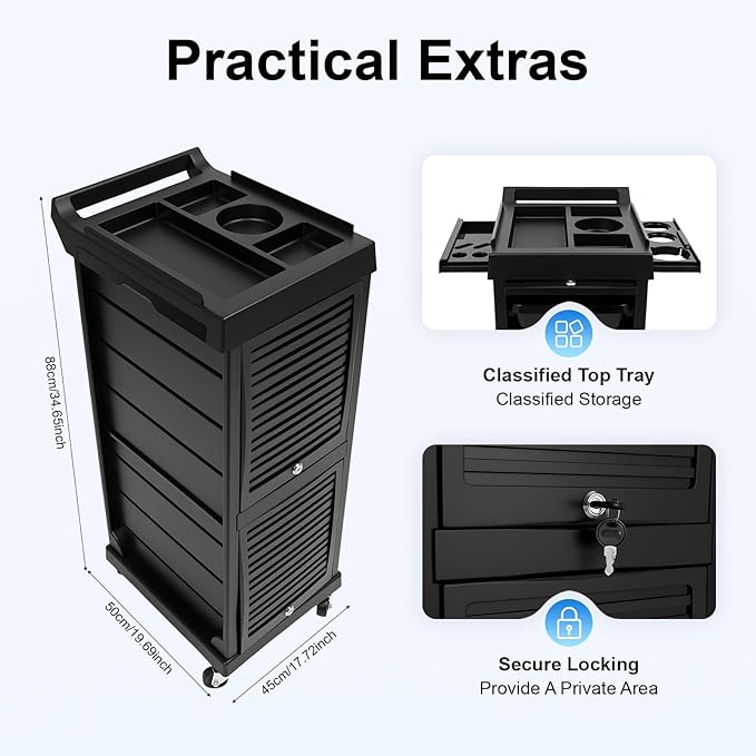 Beauty Rolling Trolley Cart Equipment Mobile Salon Spa Service Cart with 6 Drawers Lockable Hair Storage Cabinet Barber Organizer Station Hairstylist Trolley for Beauty Tattoo Hairdressing