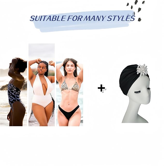 Swim Caps Women Turban Adult Retro Pearl SwimCap for Long and Short Hair Protection,Contouring of The Face, for Swimming Pool/Beach/Water Aerobics/spa Resorts/Watervollyball/Spa/Water Park