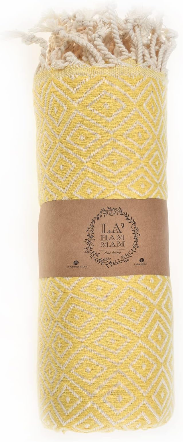 Personalized Beach Towel | Cotton Beach Towels, Easy to Carry, Sand Free, Highly Absorbent, Quick Dry, Turkish Towels for Travel Camping Bath Sauna Beach Gym Pool Yoga SPA by Lahammam, Malta, Yellow