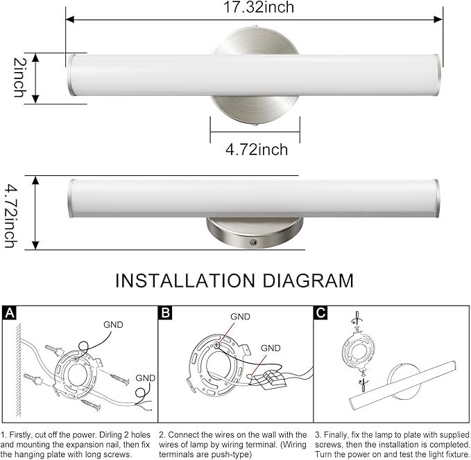 OOWOLF 2 Pack LED Vanity Light Bar for Bathroom, Dimmable Bathroom Light Fixtures 17.3inch 12W 1200LM Over Mirror Lighting Fixture Wall Sconce Modern Vanity Lighting 4000K Brushed Nickel