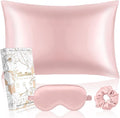 Miss Adola 1Pack Mulberry Silk Pillow Case for Hair and Skin Standard 26"x20" Silk Pillowcase with Eye Mask & Scrunchie Soft Silk Pillowcase Sleeping for Women, Wife, Female - Blush Pk
