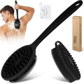 Silicone Back & Body Scrubber Set 2PCS, 13.4'' Gentle Exfoliating Back Scrubber with Dual-Side Head and Non-Slip Handle, Hygienic Silicone Loofah with Soft Bristles and Massage Dots(Black-2PC)