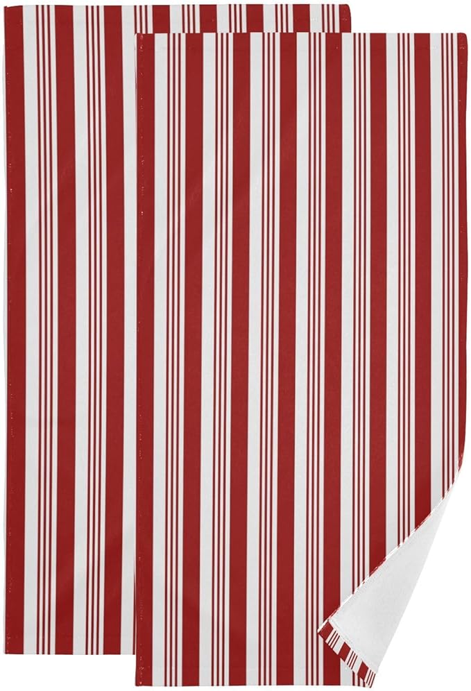 Abstract Red and White Striped Hand Towels for Bathroom Set of 2,Christmas Candy Cane Pattern Decorative Bathroom Towels for Bath,Face,Hair,Soft Absorbent Dish Towels for Kitchen Decor 28"x14"