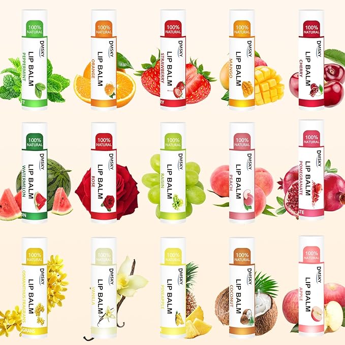 DMSKY Lip Balm 240 Pack, Natural Lip Balm Bulk with Vitamin E and Coconut Oil, Moisturizing Lip Care for Dry Chapped Lips, Party Favors-12 Flavors