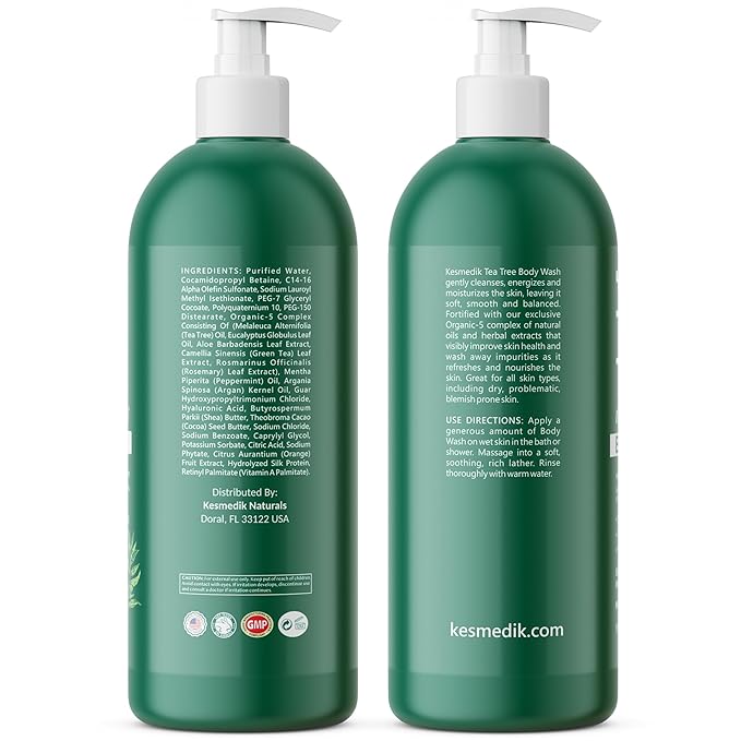 KESMEDIK Tea Tree Body Wash MaxTherapy, Itchy Skin Relief Soap, Soothes Jock Itch, Athlete's Foot, Acne, Eczema, Psoriasis & Sensitive Skin, Intimate Wash, Men & Women, 2-Pack, Original Edition