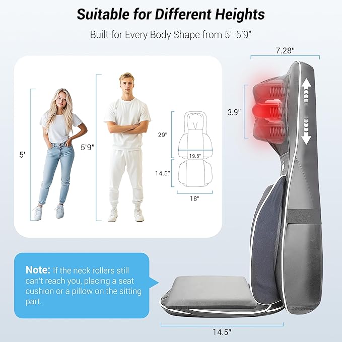 Mynt Back and Neck Massager for Pain Relief Deep Tissue,3D Shiatsu Acupressure Neck Back Massager with Heat, Seat Massager for Full Body Relaxation Dark Gray